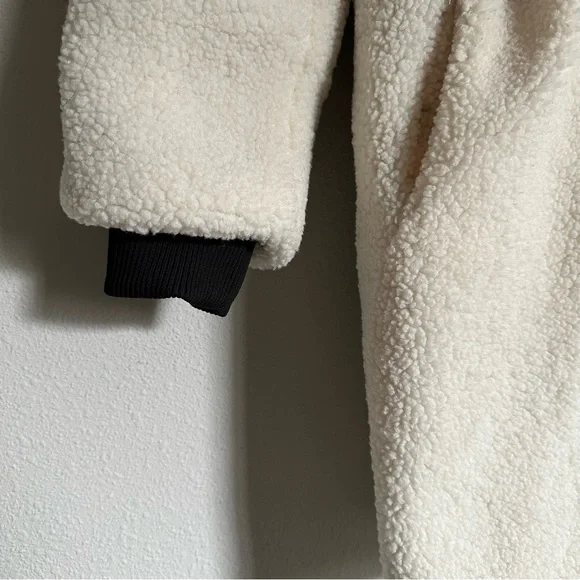 NVLT Anthropologie cream sherpa fleece longline jacket w/ faux leather accent - Picture 12 of 12